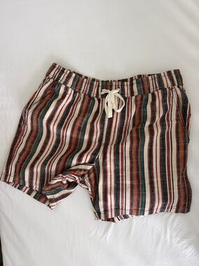 Cotton On Men’s Striped Drawstring Lounge Shorts in Cream, Red & Green